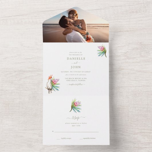 Beach Paradise Photo Wedding RSVP All In One Uitnodiging (Binnen)