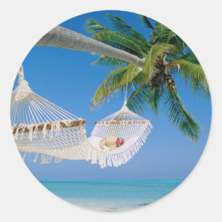 Beach Paradise Vacation Hammock Ronde Sticker