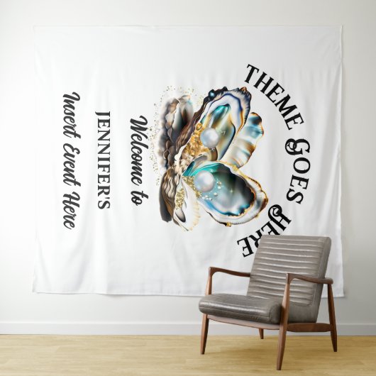 Beach parel oester zee shell iriserende glam party wandkleed (In Situ (horizontaal))