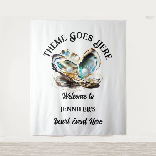 Beach parel oester zee shell iriserende glam party wandkleed (Voorkant)