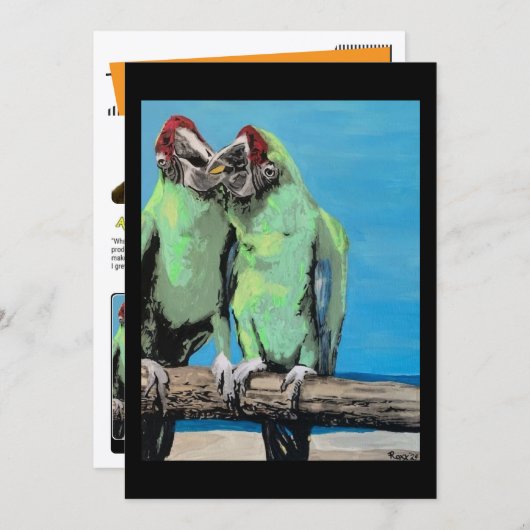 ‘Beach Parrots’ Painting on a Small-Scale Print  Kaart (Voorkant / Achterkant)
