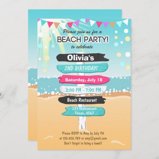Beach Party Beach invitation (Devant / Derrière)