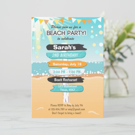 Beach Party Beach verjaardag Uitnodiging Strand (Staand voorkant)