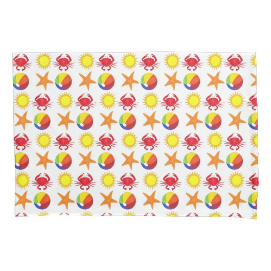 Beach Party Beachball Sun Crab Starfish Seashore Kussensloop (Voorkant)
