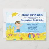 Beach Party Boy Swimming Birthday Invitation Kaart (Voorkant)