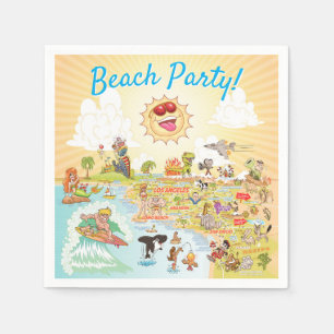 Beach Party Cartoon California Paper Napkin Servet