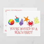 Beach Party Crab Starfish Sun Invitation Shell Uitnodiging Briefkaart (Voorkant / Achterkant)