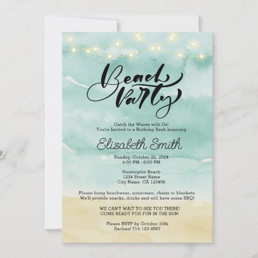 Beach Party Digital Invitation Card (Devant)
