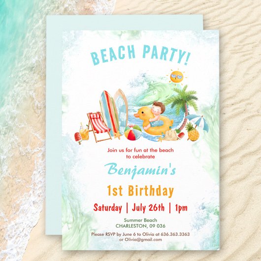 Beach Party Été 1er anniversaire Invitation de gar