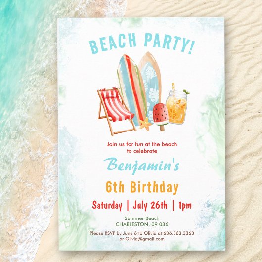 Beach Party Été Tropical Invitation d'anniversaire