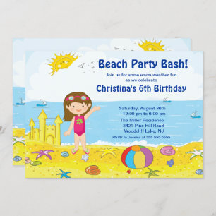 Beach Party Girl Swimming Birthday Invitation Kaart