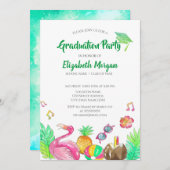 Beach Party Groene Glitter Afstudeerder Pet, Afstu Kaart (Voorkant / Achterkant)