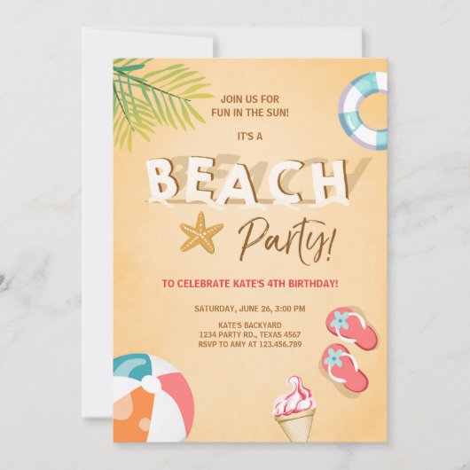 Beach Party Invitation Beach Verjaardag BBQ Zomer Kaart (Voorkant)