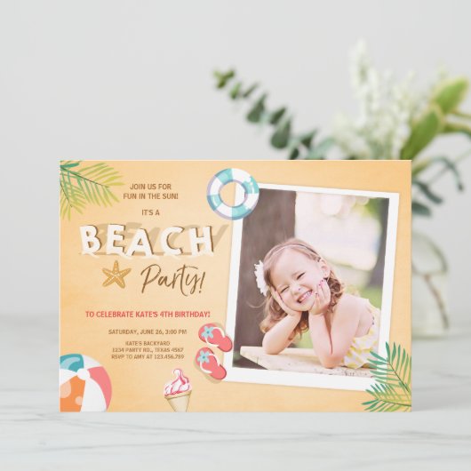 Beach Party Invitation Beach Verjaardag BBQ Zomer Kaart (Staand voorkant)