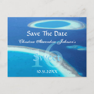 Beach Party Ocean Fun Sweet 16 Bewaar de datum Aankondigingskaart