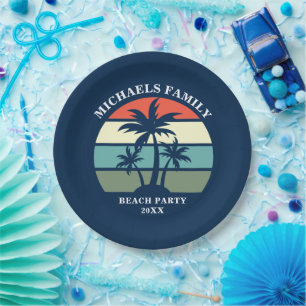 Beach Party palm Tree Sunset Island Aangepast blau Papieren Bordje