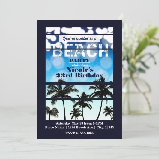 Beach Party Palm Trees Tropical Party Invitations (Debout devant)