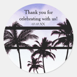 Beach Party Palm Trepical Paars Glam Favor Ronde Sticker