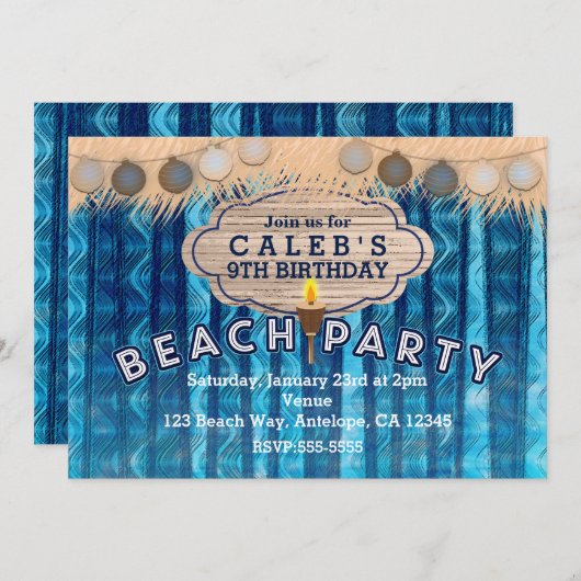 BEACH PARTY Retro Blue Waves Invitations Anniversa (Devant / Derrière)