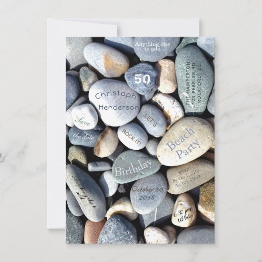 Beach Party Rustic Pebbles Stylish 50th Birthday Save The Date (Voorkant)