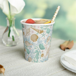 Beach Party Seashells Paper Cups: 8 oz Paper Cup Papieren Bekers
