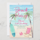 Beach Party Watercolor Invitation d'anniversaire (Devant)