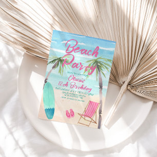 Beach Party Waterverf Birthday Uitnodiging