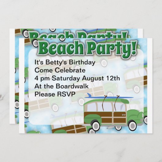 Beach Party Woodie Wagon uitnodigen Kaart (Voorkant / Achterkant)