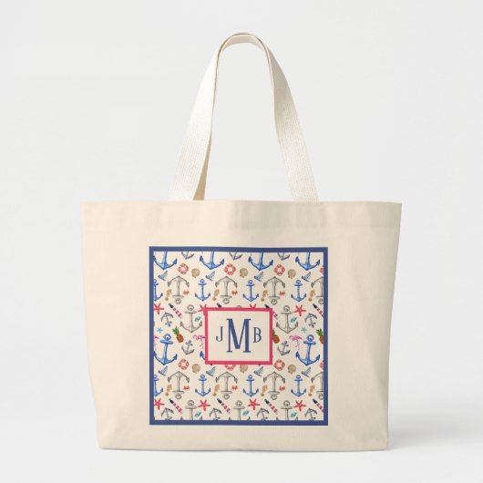 Beach Pattern-monogram Grote Tote Bag (Voorkant)