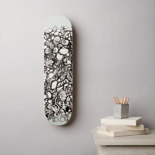 Beach Pebble drawing black and white Skateboard (Muurkunst)