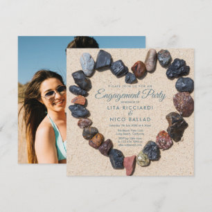 Beach Pebble Heart Photo Verloving Invitation Kaart
