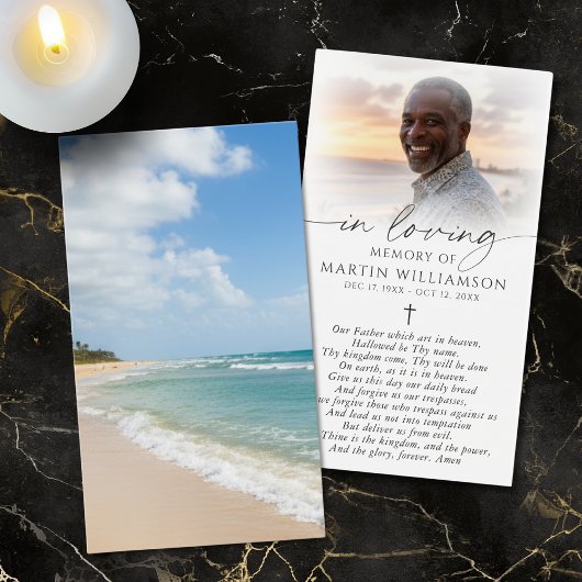 Beach Photo Cross Sympathy Funeral Prayer Card Visitekaartje