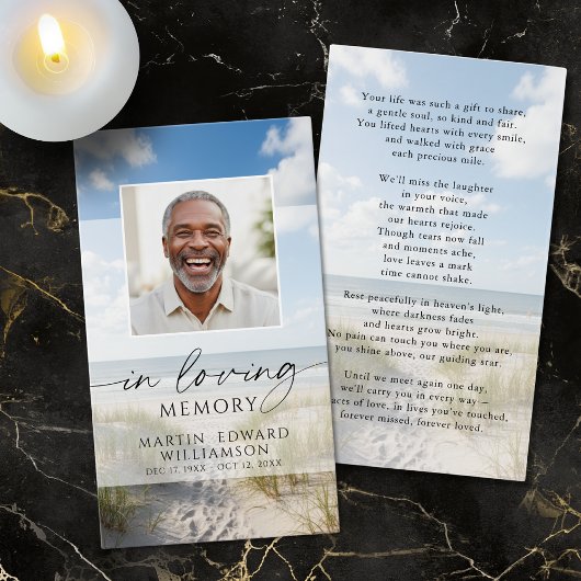 Beach Photo In Loving Memory Sympathy Prayer Card