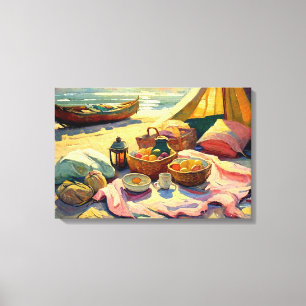 Beach Picnic in Summer Fine Art Canvas Afdruk