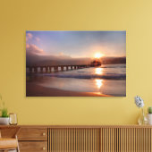 Beach pier bij zonsondergang, Hawaii Canvas Afdruk (Insitu (Woonkamer))