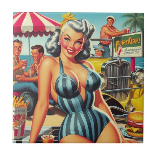 Beach Pin-up Tegeltje (Voorkant)