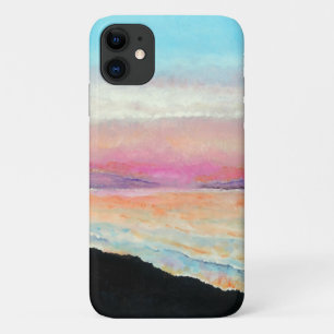 Beach Pink Blue Sunset Artwork iPhone 11 Hoesje