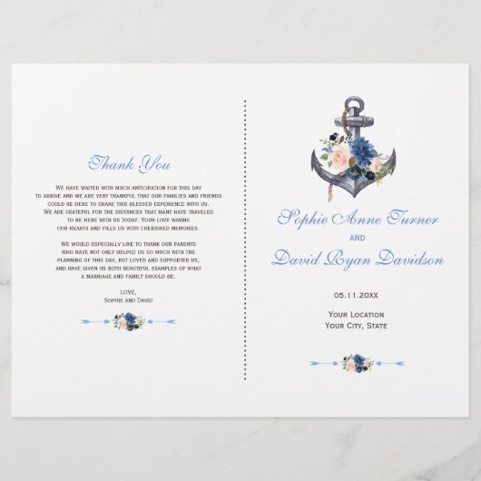 Beach Pink Blush Blue Floral Anchor Programme Flyer (Voorkant)