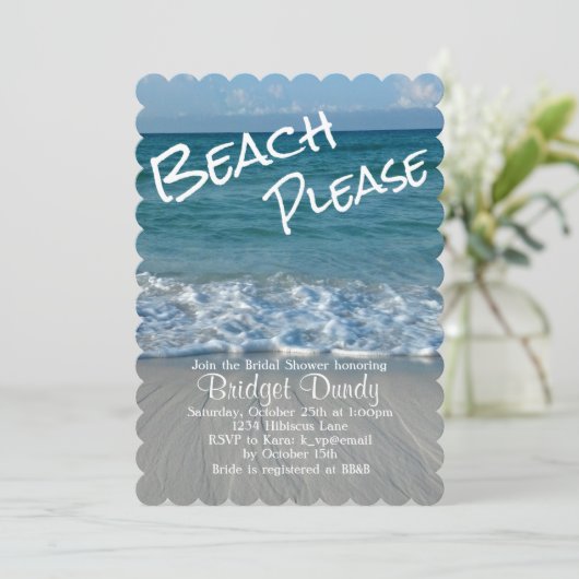 Beach Please Beach Theme Bruids Douche Uitnodiging (Staand voorkant)