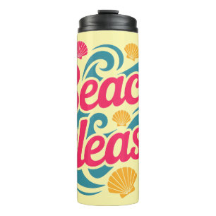 Beach Please Retro Grafisch: Roze Typografie Thermosbeker