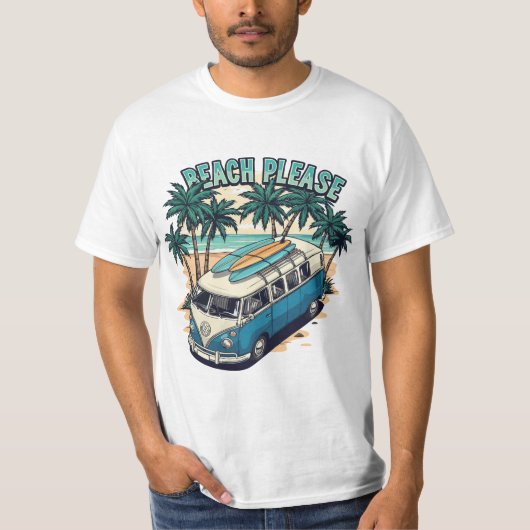 Beach Please Retro Surf Bus T-Shirt (Voorkant)