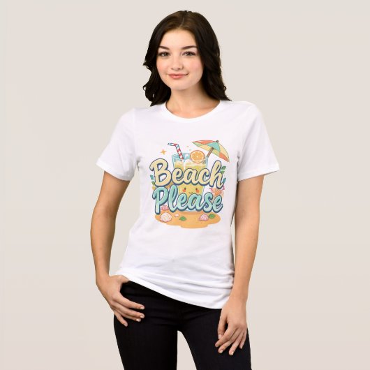 Beach Please – Schattigee zomer Drink en paraplu Tri-Blend Shirt (Voorkant volledig)
