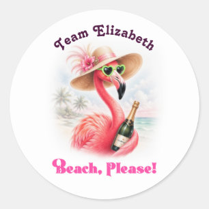 Beach Please Team Bruid Flamingo Bachelorette Ronde Sticker