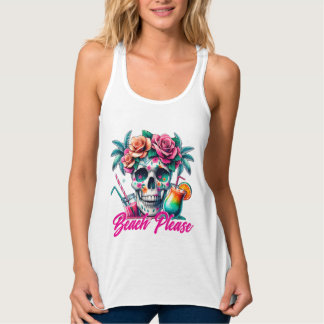 Beach Please Tropical Skull Plus Size T-Shirt