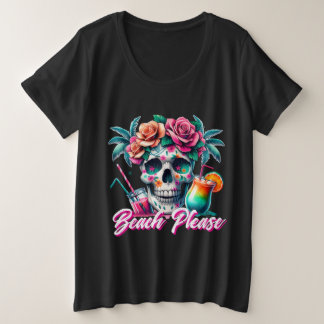 Beach Please Tropische Schedel T-Shirt voor Dames
