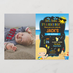 Beach Pool Birthday Party blond Boy Summer Photo Kaart