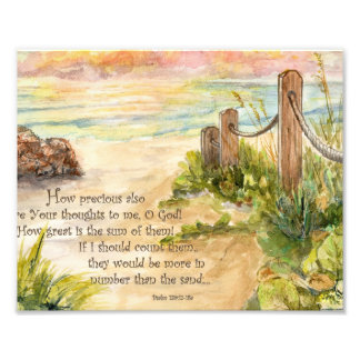 Beach Post Sunrise — psalm 139:17-18a Foto Afdruk