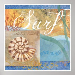 Beach Poster 1, "Surf met nautilus Shell"