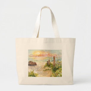 Beach Posts Sunrise-Psalm 139 8x10 Grote Tote Bag