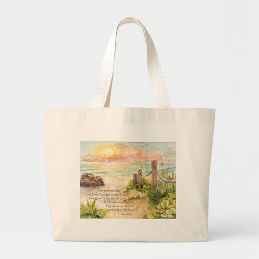 Beach Posts Sunrise-Psalm 139 8x10 Grote Tote Bag (Voorkant)